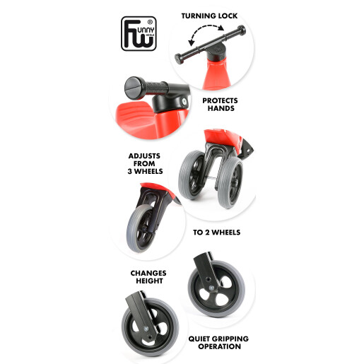 Bicicleta fara pedale cu cosulet pentru ghidon Funny Wheels Rider SPORT 2 in 1 Rosie