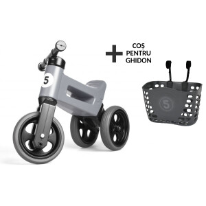 Bicicleta fara pedale cu cosulet pentru ghidon Funny Wheels Rider SPORT 2 in 1 Gri
