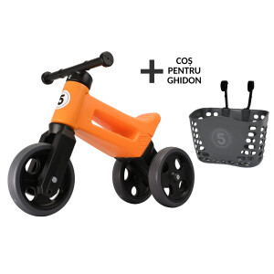 Bicicleta fara pedale cu cosulet pentru ghidon Funny Wheels Rider SPORT 2 in 1 Portocalie