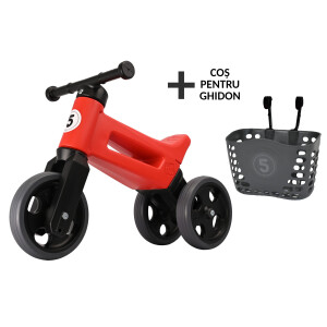 Bicicleta fara pedale cu cosulet pentru ghidon Funny Wheels Rider SPORT 2 in 1 Rosie
