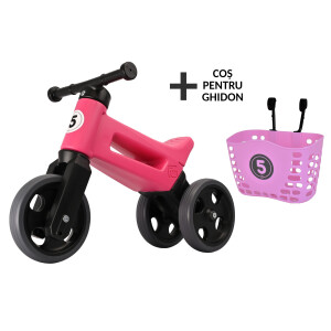 Bicicleta fara pedale cu cosulet pentru ghidon Funny Wheels Rider SPORT 2 in 1 Roz