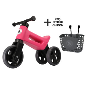 Bicicleta fara pedale cu cosulet pentru ghidon Funny Wheels Rider SPORT 2 in 1 Roz/Negru