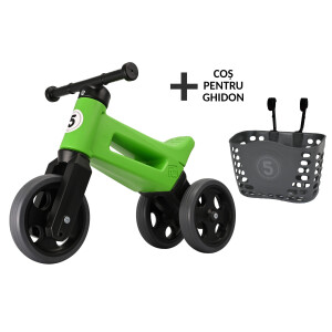 Bicicleta fara pedale cu cosulet pentru ghidon Funny Wheels Rider SPORT 2 in 1 Verde